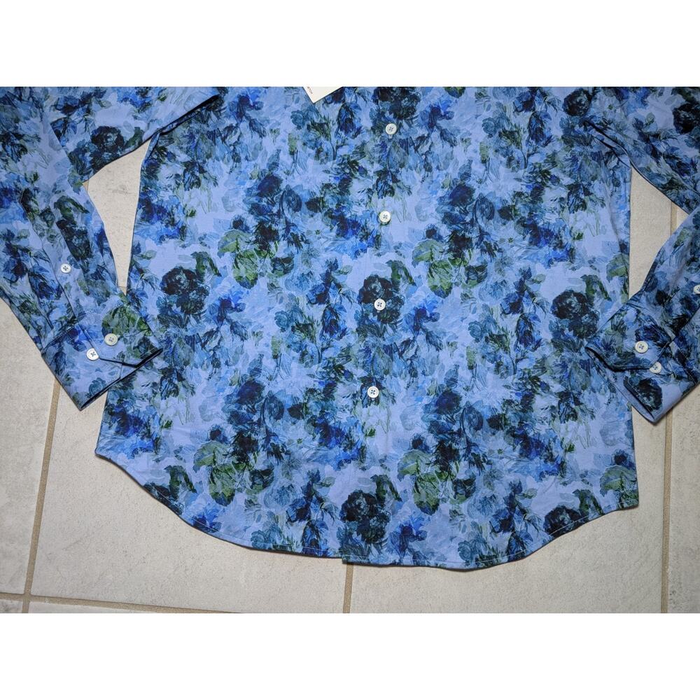 Bugatchi Men's Small 8 Way Stretch Button Up Dress Casual Shirt Abstract Floral - Picture 2 of 8